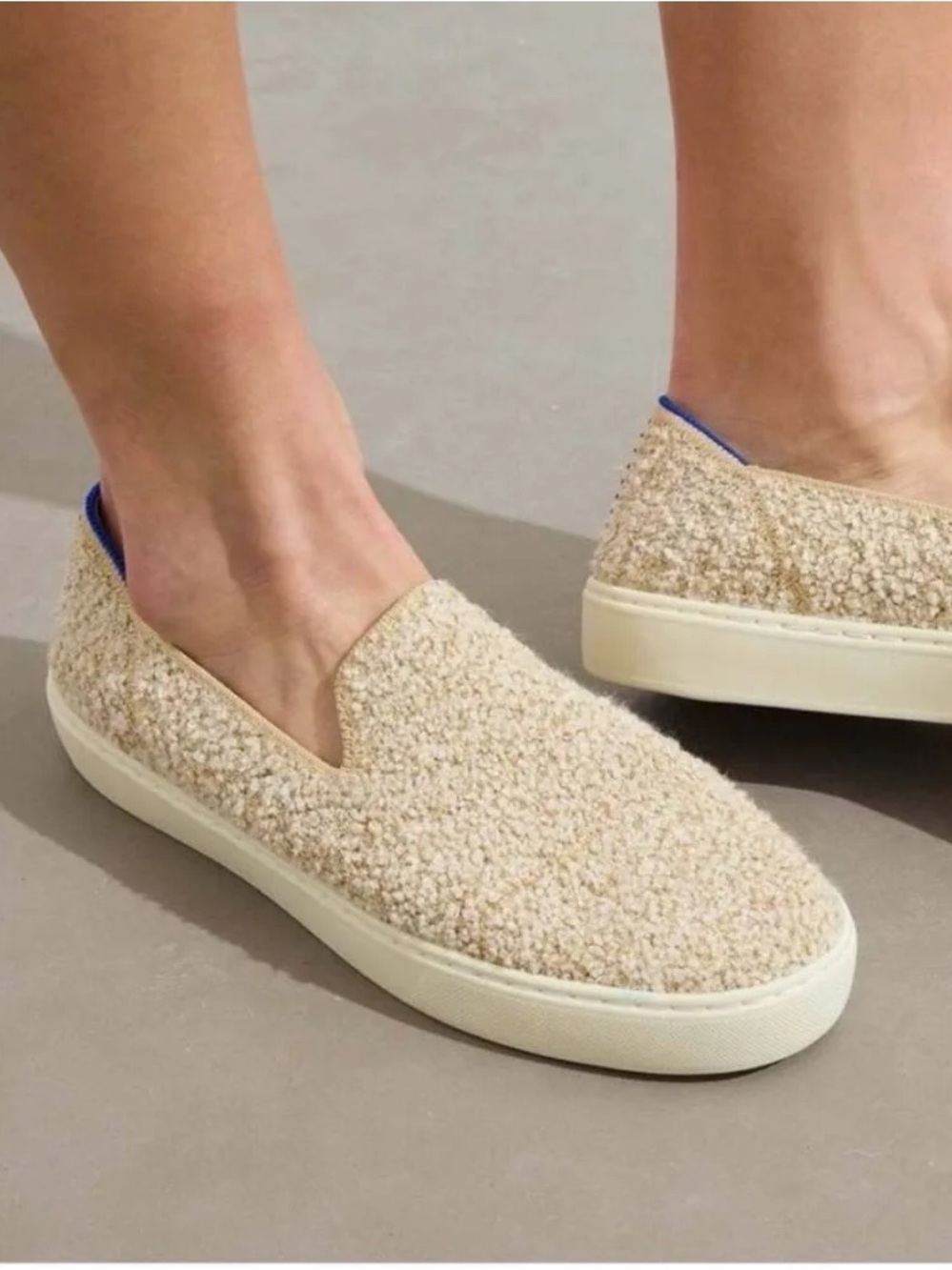 Rothy’s 8 Bouclé Slip On Sneakers Beige Cozy Comfy Flats Neutral Fall Preppy Eco